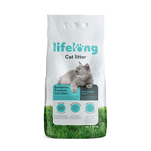 Marchio Amazon Lifelong Lettiera per gatti, bentonite premium al profumo di borotalco 10L