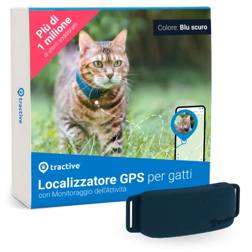 Tractive - GPS per gatti, Localizzazione in tempo reale e cronologia delle posizioni, Compatibile con tutti i collari (blu)